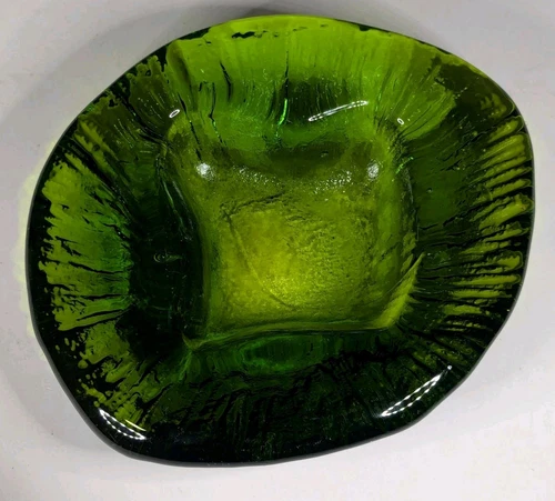 Vtg Blenko Green Amoeba Ashtray Freeform Art Glass Bowl MCM