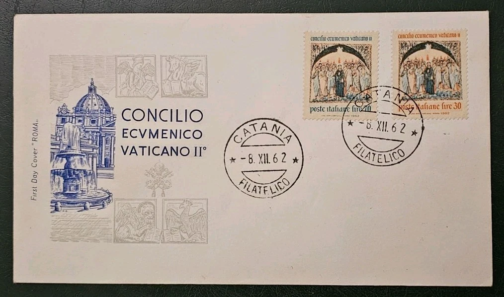 Ensemble 4 enveloppes FDC des émissions 10/03/1964 Poste du Vatican, Incepta Nubiae monumentis Tutandis, enveloppe vintage, timbres du Vatican - France