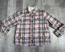 LL Bean Womens Fleece-Lined Flannel Shirt Jacket Plaid Lavender Yellow XS Petite