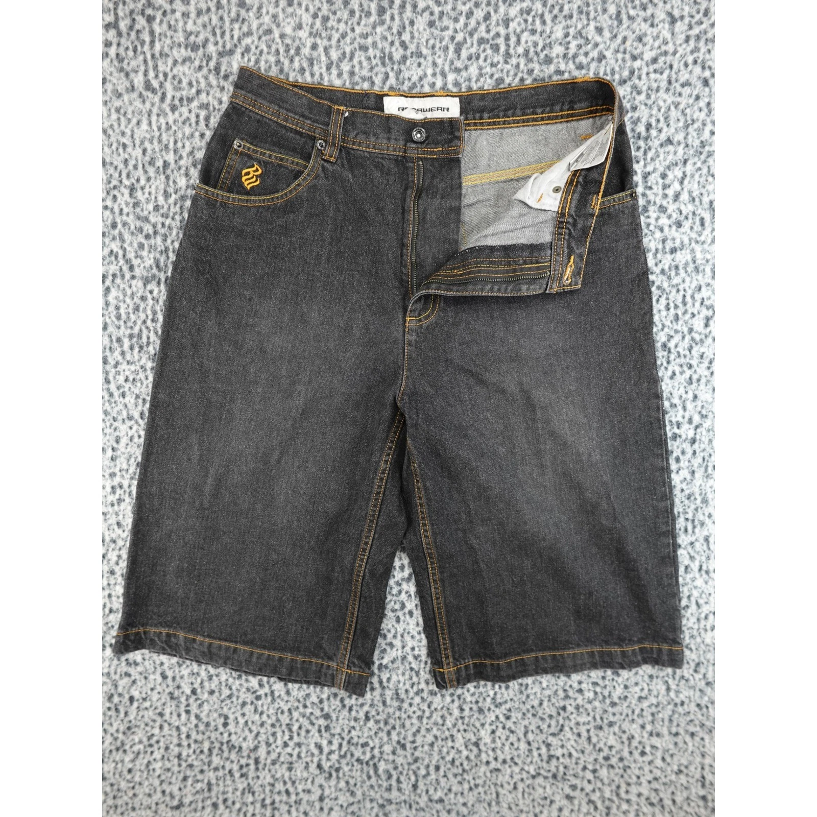 Rawwear Denim Shorts Youth Size 20 Black Baggy Y2K Skater Contrast Stitch