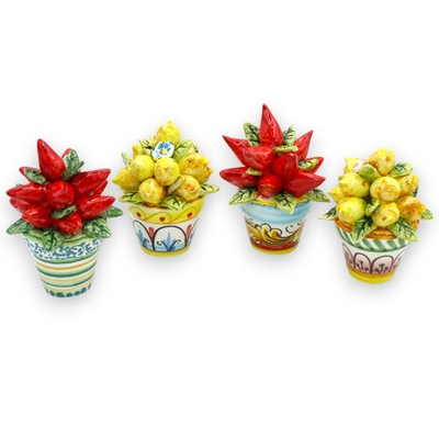 #ad Vaso pianta con composizione di Limoni foglie e fiore h 9 cm ca. ceramica Calta EUR 31.64