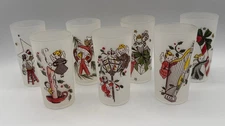 7 Vintage Gay Fad Studios Frosted Christmas Angels Cherubs Federal Glasses Set