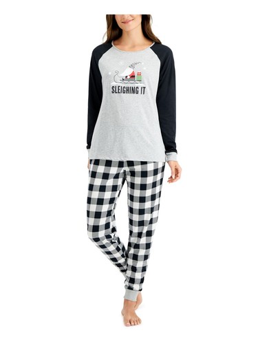 FAMILY PJs Womens Sleighing It White Long Sleeve T-Shirt Top Pants Pajamas XL