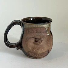 Handmade Art Pottery GRUMBLE GRUMBLE Funny Face Glazed Coffee Mug