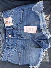 Sincerely Jules High Rise Denim Shorts Women Size 5/27 Frayed Hem NWT Blue Jean