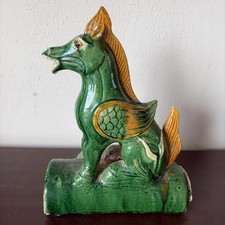 Antique Chinese Longma Horse Dragon Roof Tile. Sancai Glaze Foo Dog (340ME)