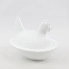 Vintage Indiana Glass White Milk Glass Hen on Nest Covered Dish 7"