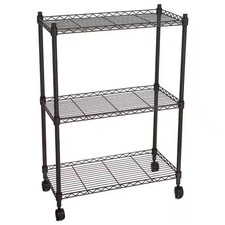 Black 3-Tier Rolling Metal Freestanding Garage Storage Shelving Unit 13.78 In.