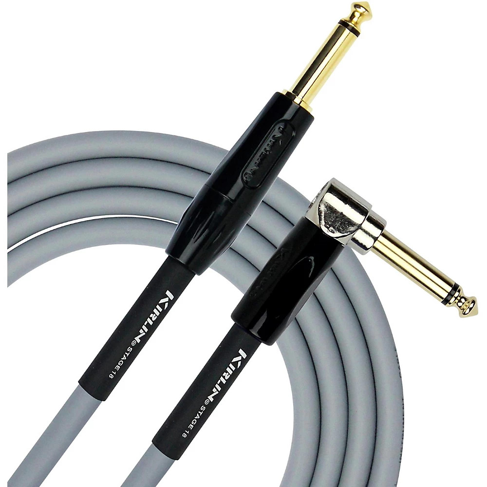 KIRLIN 18AWG Stage Straight to Right Angle Instrument Cable Gray PVC Jacket 10ft