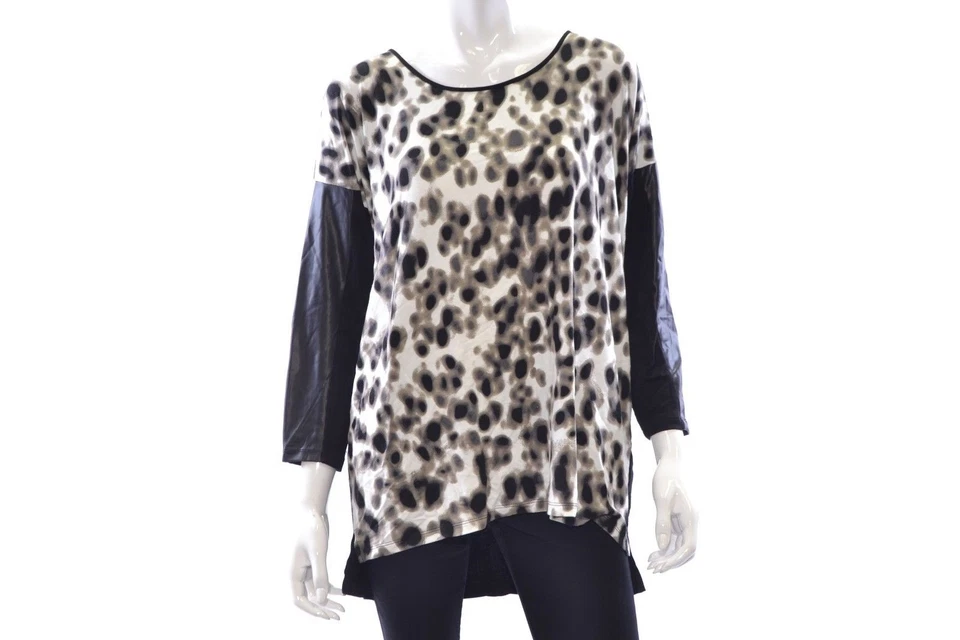 Blusa Kensie Negra Imitación Cuero Panel Contraste XL $69 Mujer Top Foto 2 de 3
