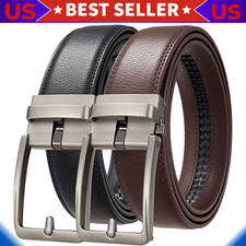 28 -50 Men's Leather Ratchet Dress Belts Automatic Buckle Click Sliding Belt