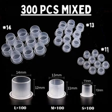 300PCS Flat Bottom Assorted Tattoo Ink Caps Mixed Ink Cups Small Medium Large