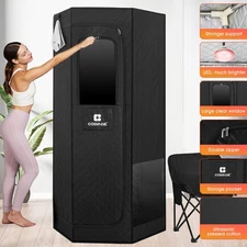 1200W Full Size Portable Steam Sauna Personal Home Spa Hexagon w/Red Light,Chair