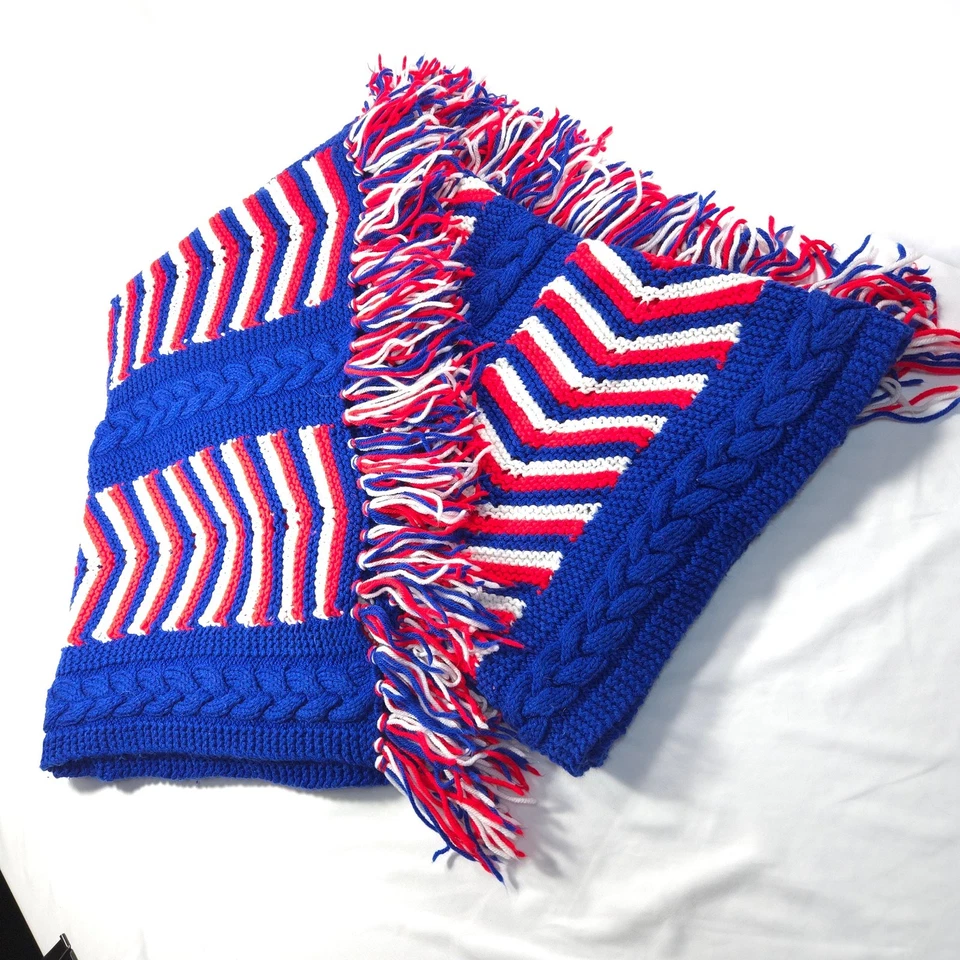 Manta afgana vintage hecha a mano ganchillo tejido a rayas 45x62 rojo blanco azul Foto 3 de 4