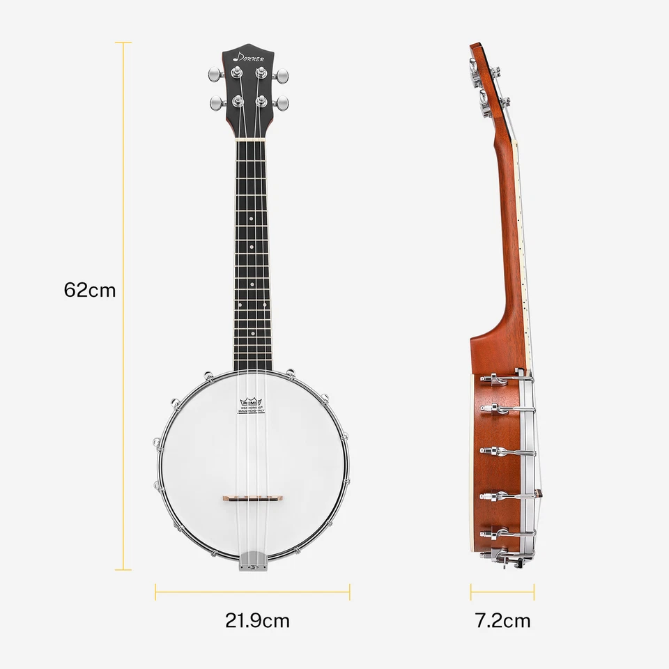 Donner Banjolele 4 String Banjo Ukulele With Gig Bag Skeleton 23 Inch Sapele - Image 4 of 4
