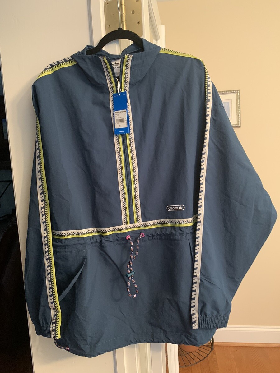 adidas ORIGINALS MEN'S TAPED ANORAK JACKET WINDBREAKER GREEN RETRO