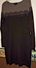 AB Studio Blk/Gray Acrylic Sweater Dress SZ XL Long Slv lace accent Pullover NWT