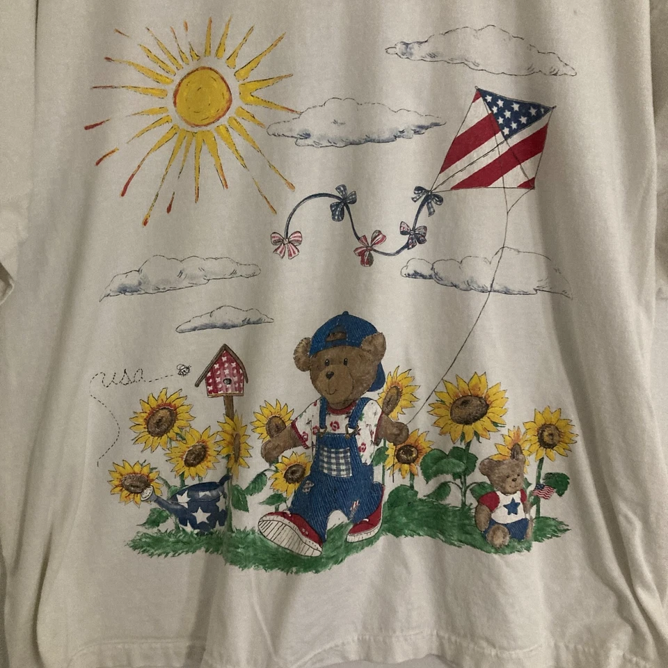 Camisa De Colección Oso de Peluche Se Ajusta Como Mujer 3XL Girasol Patriótica EE. UU. Americana AOP Foto 3 de 4
