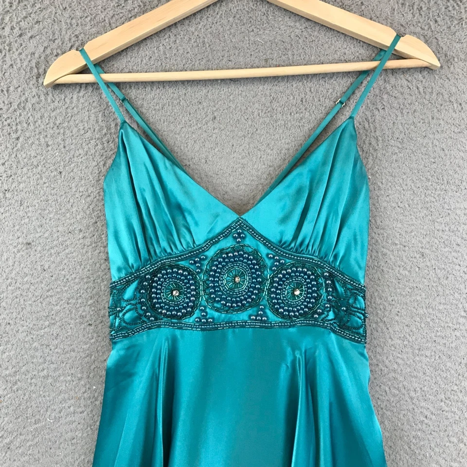 Vintage 90s BETSEY JOHNSON Evening Blue Sequin Slip Dress size 2 100% silk - Image 3 of 4