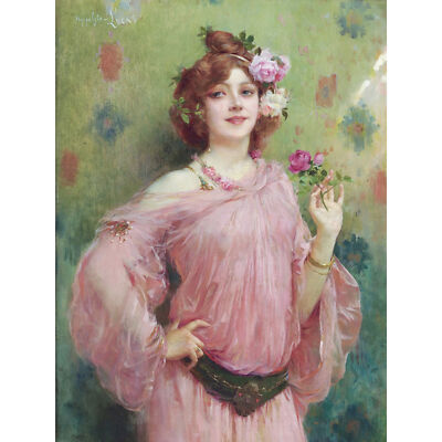 Hippolyte-Lucas Schönheit in Rosa Frau Blumen Gemälde extra großes Kunst Poster