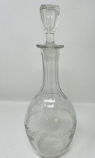 Crystal Etched Glass Decanter Floral Pattern with Stopper 11.25&rdquo; Flaw