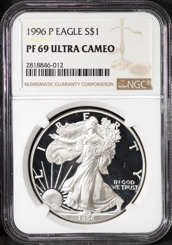 1996-P $1 Silver American Eagle PF69UCAM NGC # 2818846-012 + Bonus