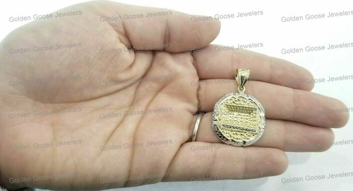 10k Yellow Gold The Last Super Round Pendant Charm 20' Figaro Diamond Cut Chain - Picture 11 of 12