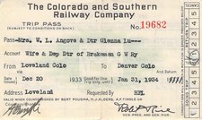 GREAT WESTERN COLORADO SOUTHERN AGT RAILROAD RAILWAY RR RWY RY PASS