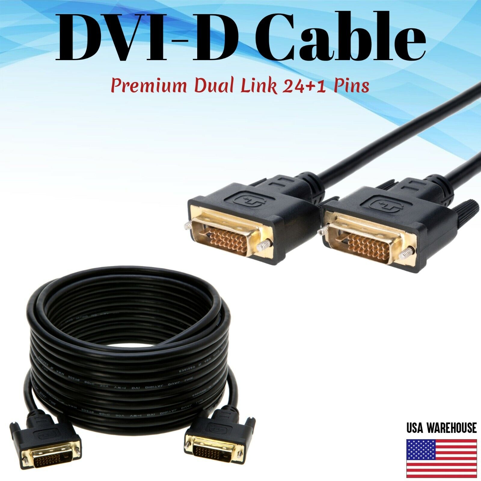DVI-D to DVI-D Cable Dual Link Male to Male DVI 24+1 Pins Monitor Display Cord