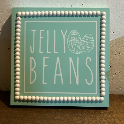 Green Square Easter Jelly Beans Sign Decoration 9.5 x 9.5 inch