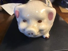 Vintage Ross Animals Hand Painted Ceramic Pig Planter Holder glazed Crazed look