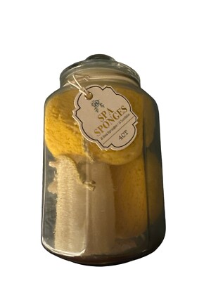 Spa Sponges 2 Loofahs, 2 Sea Sponges Gift Set New in Glass Jar with Lid 