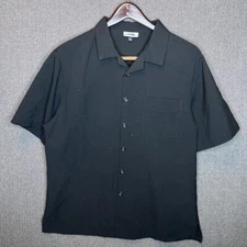 Cintas Shirt Men's Large Black Button Up Casual Shortsleeve Pocket Work Outdoor 