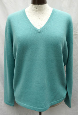 100% Kaschmir Pullover grün 40 LAURA DI SARPI aqua meeresgrün V-Ausschnitt LUXUS