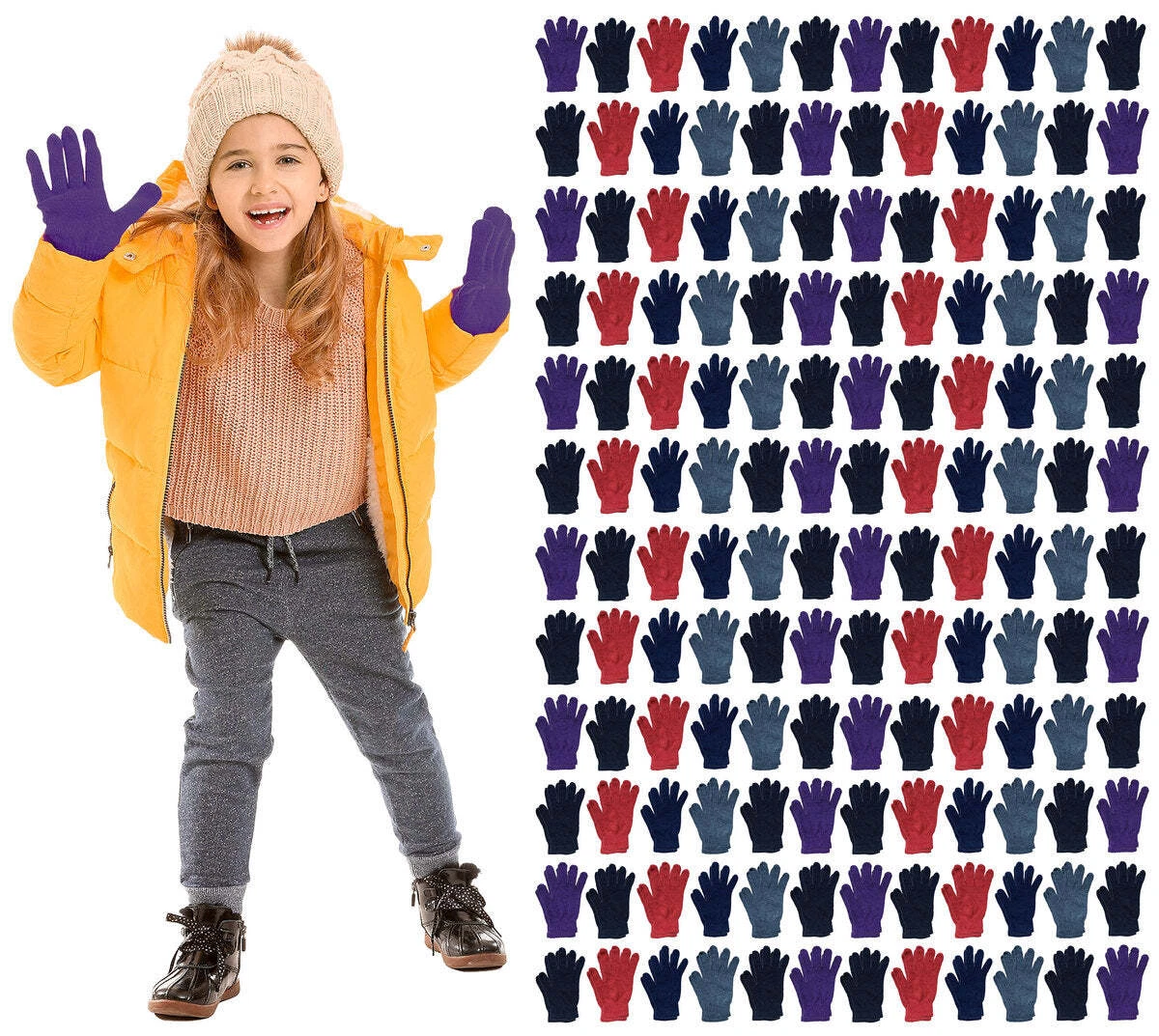 120 Pack Yacht & Smith Kids Gloves & Mittens, Winter Striped Children Age 3-8