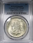 1921 High Relief Peace Dollar PCGS UNC Details Cleaned Coin $1