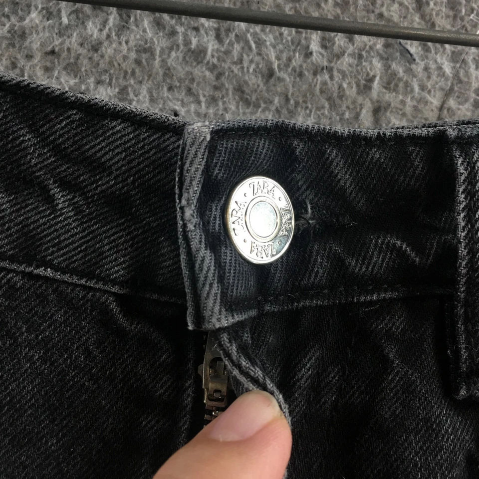 Pantalones Cortos Zara Para Mujer 6 Negros Algodón Tiro Alto Denim Algodón Cremallera Mosca Botón Frontal Foto 4 de 4