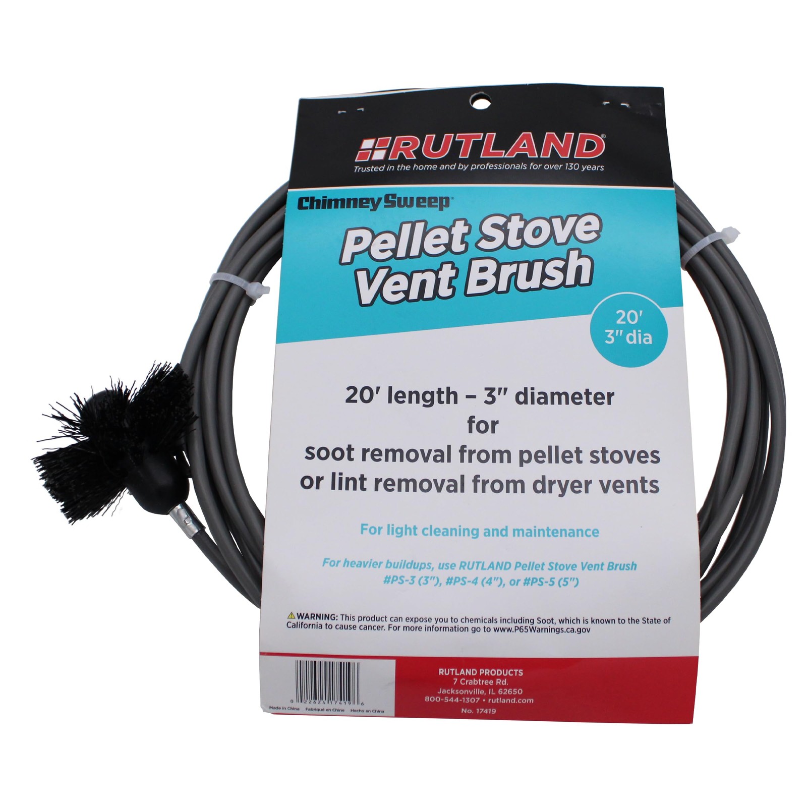 Rutland 3inch Pellet Stove/dryer Vent Brush With 20feet Hand