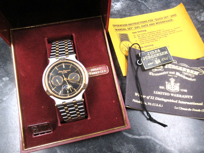 Vintage Men's Jules Jurgensen 240-259 Moonphase Day Date Wristwatch &Box Running