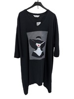 Miamoda Damen Langes T-Shirt Gr. 56 A-Linie Mit Model Motiv Schwarz Zipfelsaum