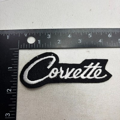 NOS c 2010s White On Black CORVETTE Car Auto Embroidered Patch 001Y