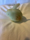 Hand Painted Glass Rabbit Figurine Light Green Floral Matte Signed by V. Fielder