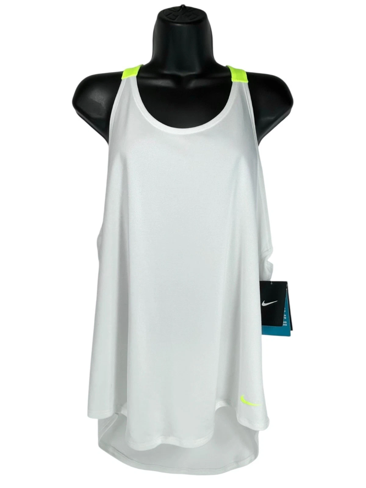 NIKE Racerback Tank Top Sz L White Neon Yellow Just Do It Mesh Knit Athleticwear