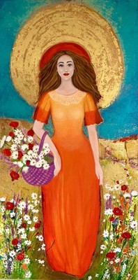 She Who Carries The Sun - Acrylics and Gold Painting On Canvas Signed 24/48 