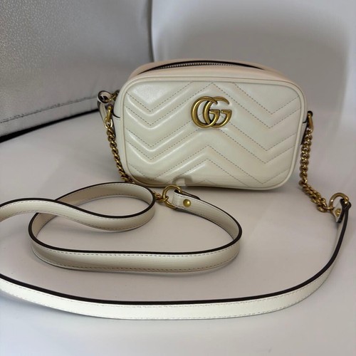 GUCCI GG Marmont Shoulder Bag Leather Off White Gold Hardware