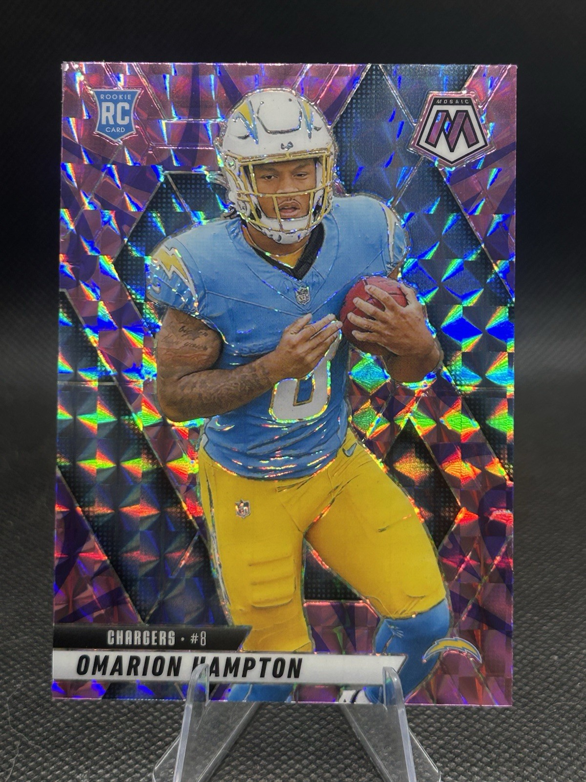 2025 Panini Mosaic No 335 Reactive Purple Prizm Omarion Hampton Rookie Card 2337