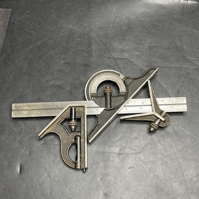 Vintage LS Starrett & Co Ltd Winkelmesser Kopf Nr491 & Nr4 Kombination Vierkant 12''