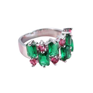 Authentic White Gold Plated Multi-Color Cubic Zirconia Square Ring Size 6-10