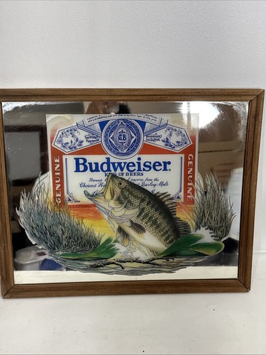 Vintage Budweiser Crappie Fish Mirror Framed King Of Beers Bar Sign 22x18” Rare