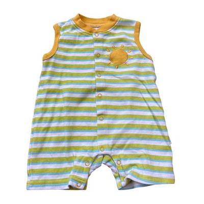 Millie & Myles Romper Kids Green Blue Striped Sun Snap Front Sleeveless SIZE 12M